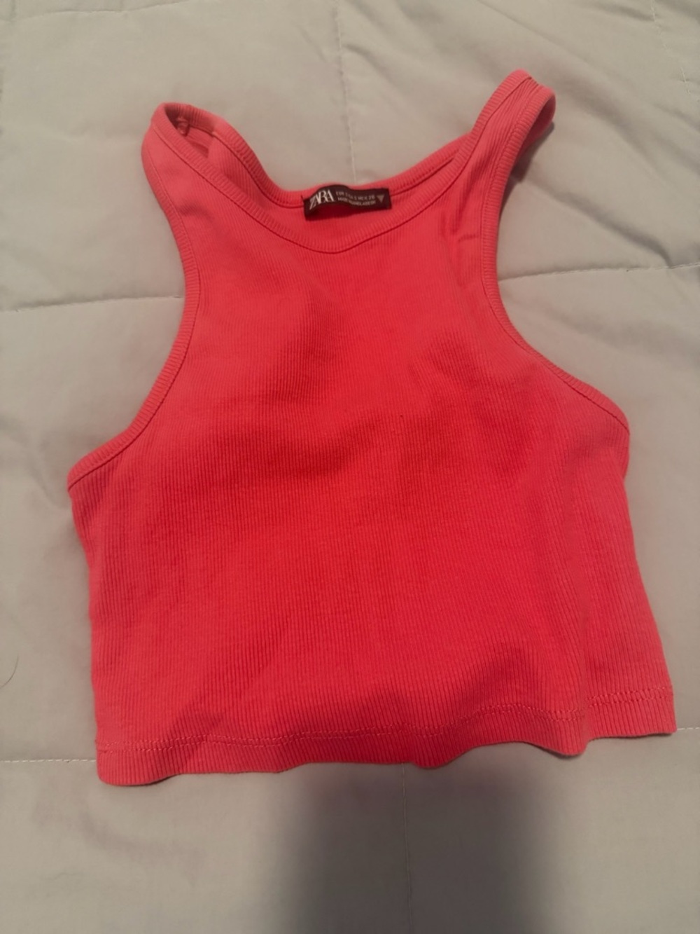 ZARA Coral Pink Ribbed Racerback Crop Tank